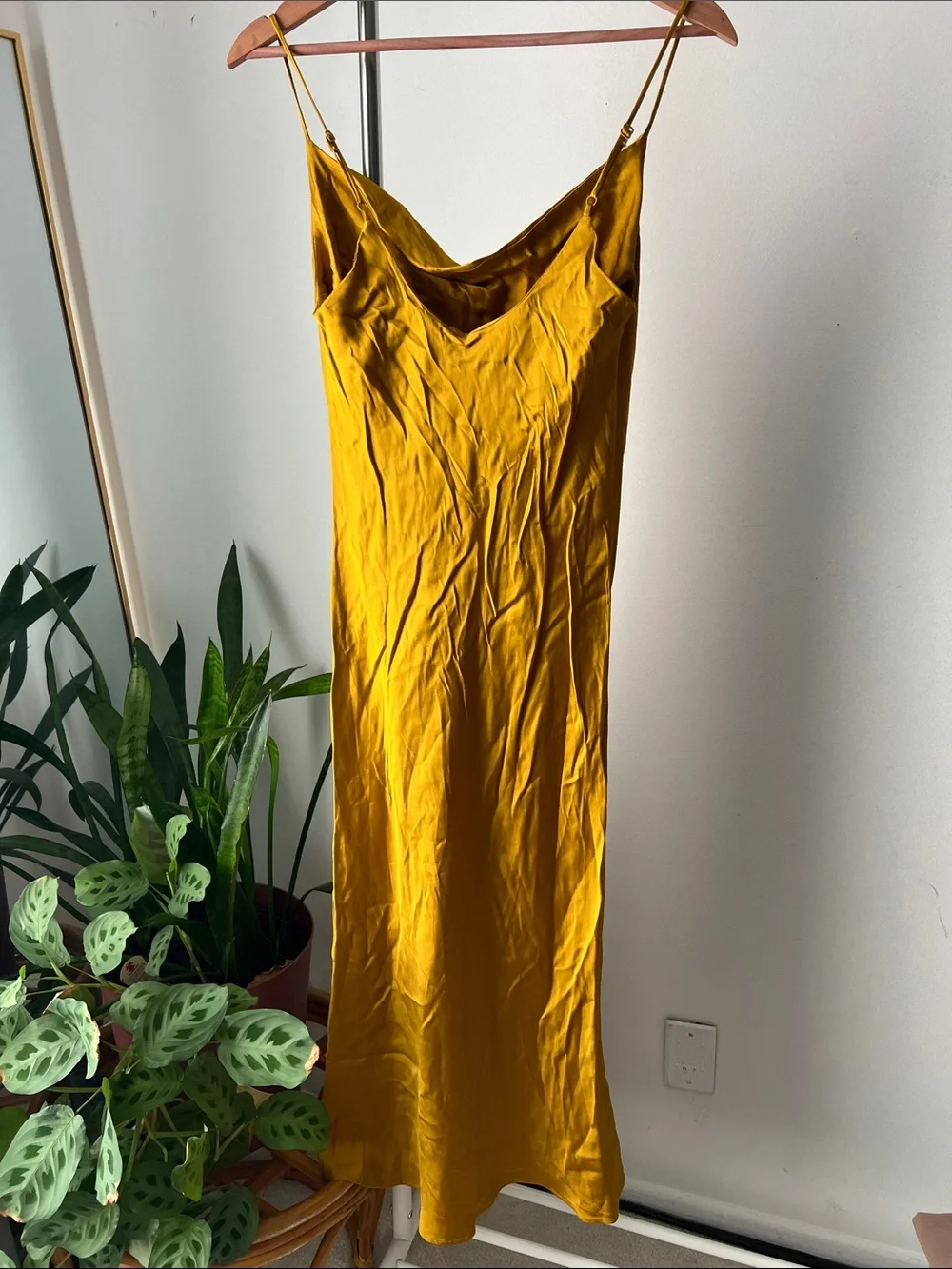 Zara Mustard Yellow Slip Midi Dress M